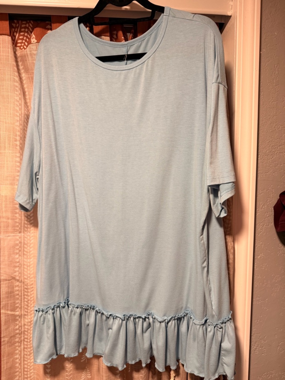 Light Blue Ruffle-Hem Top